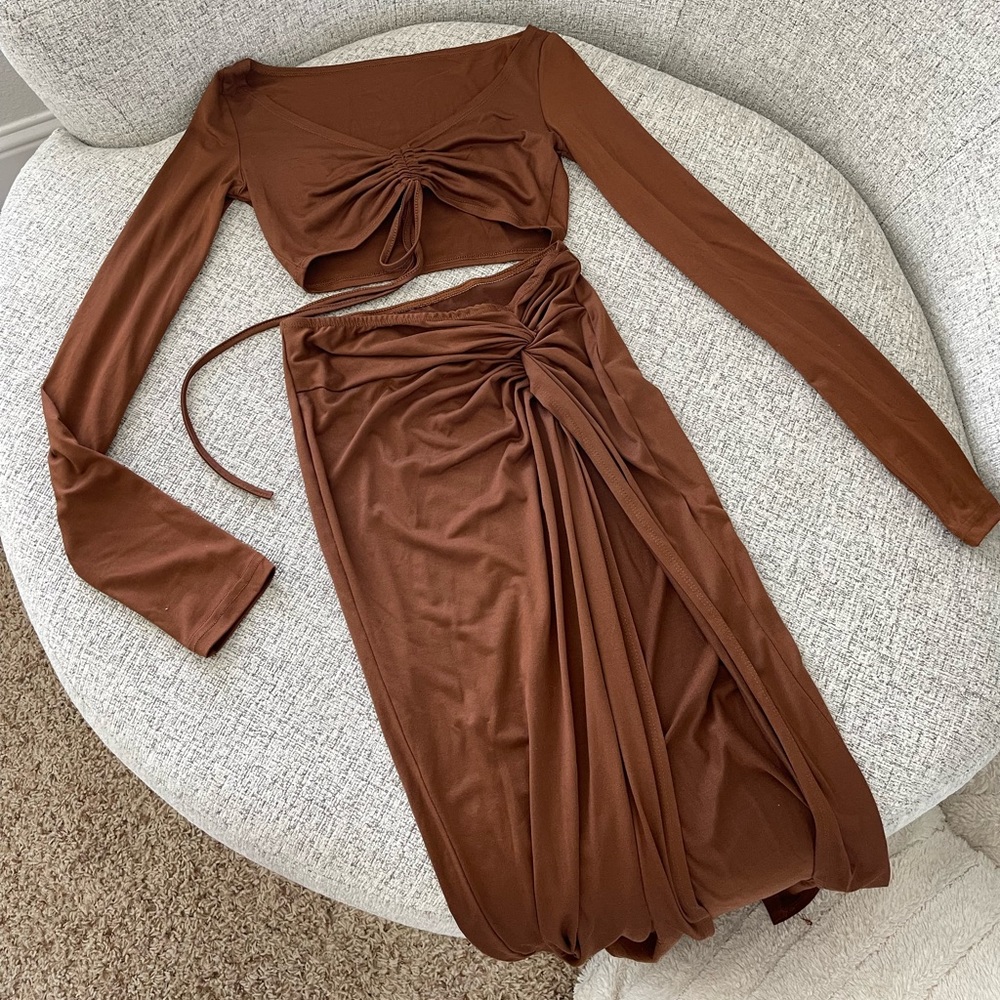 Brown Shirt and Skirt Set